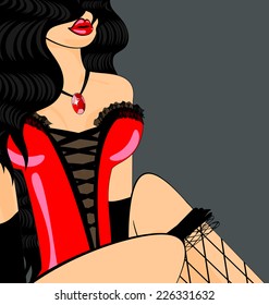 brunette in red corset