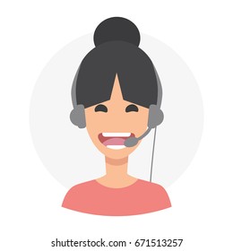 Brunette woman 24h all the time customer support center via phone. mail operator service icons concept.