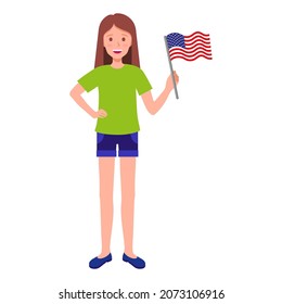 Brunette Woman with American flag. A patriotic and independent concept.