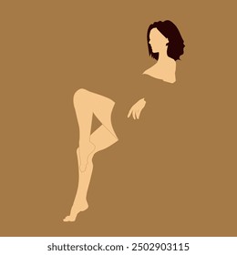 Brunette woman crossing her legs in profile, a minimalist and elegant silhouette.