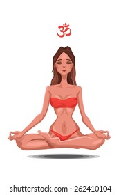  Brunette woman doing yoga lotus position 