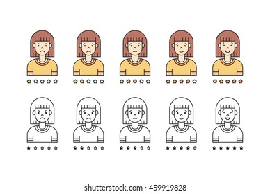 Brunette woman emoji vector set. Clean and simple outline design.