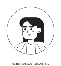 Brunette woman employee monochrome flat linear character head. Confident female office worker. Editable outline hand drawn human face icon. 2D cartoon spot vector avatar illustration for animation