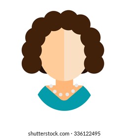 brunette woman flat icon housewife in blue dress avatar