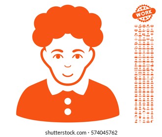 Brunette Woman icon with bonus people pictures. Vector illustration style is flat iconic orange symbols on white background.