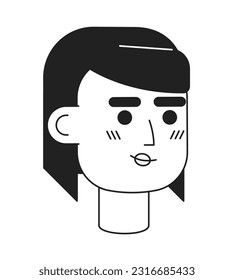 Brunette woman portrait monochrome flat linear character head. Beautiful female with black hair. Editable outline hand drawn human face icon. 2D cartoon spot vector avatar illustration for animation