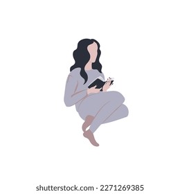 Brunette woman reading a book vector.