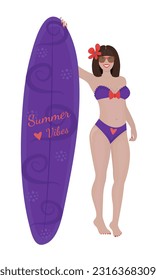 Brunette woman with a sailboard colorful illustration