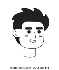 Brunette young adult man with messy hair monochrome flat linear character head. Surfer male. Editable outline hand drawn human face icon. 2D cartoon spot vector avatar illustration for animation