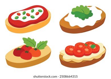 Bruschetta Cor Arte Ilustrações brilhantes de Bruschetta delicioso