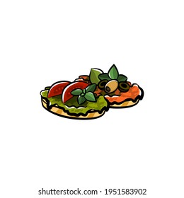 Bruschetta drawing vector drawing. Delicious food on a white background