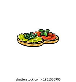 Bruschetta drawing vector drawing. Delicious food on a white background