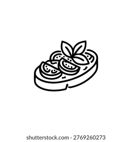 Bruschetta icon representing Italian appetizer with bread, tomatoes, and herbs served fresh.