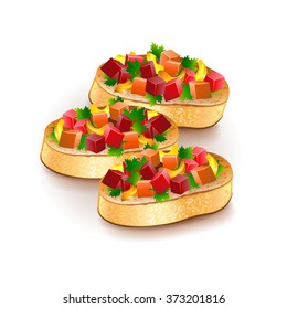 Bruschetta Isolated On White Photo-realistic Vector Illustration