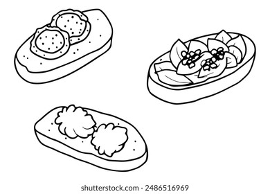 Bruschetta line art detailed design drawing hand illustration