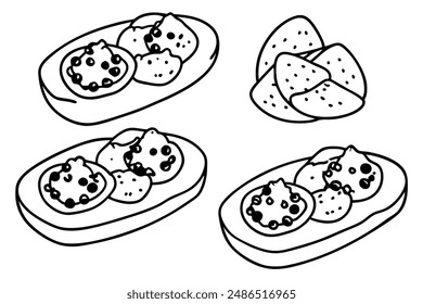 Bruschetta line art intricate design hand drawing illustration