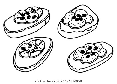 Bruschetta line art masterful design drawing hand illustration