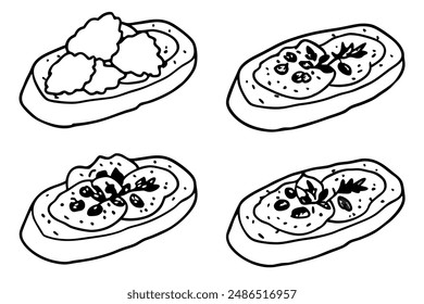 Bruschetta line art sophisticated design hand drawing illustration
