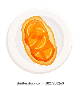 Bruschetta on a plate top view. Toast with orange jam Isolated on a white background. Sweet toast for breakfast. Vector illustration in flat style. Jam Sandwich.