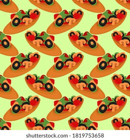 Bruschetta pattern, seamless pattern on green background.