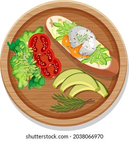 Bruschetta with various vegetable on a round plate isolated illustration