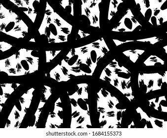 Brush abstract pattern. Grunge texture. Background. White and black vector.