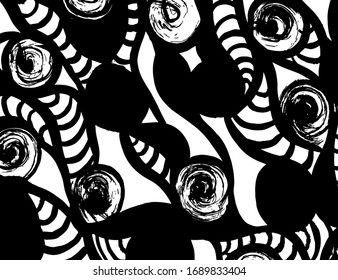 Brush abstract pattern. Grunge texture. Background. White and black vector.