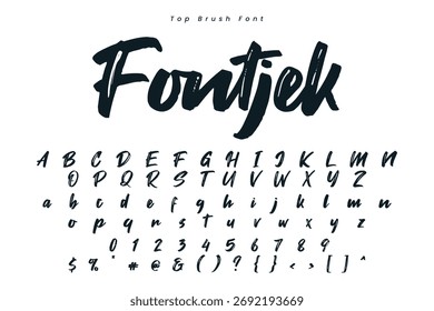 Brush alphabet font uppercase handwritten brushstroke letters and numbers