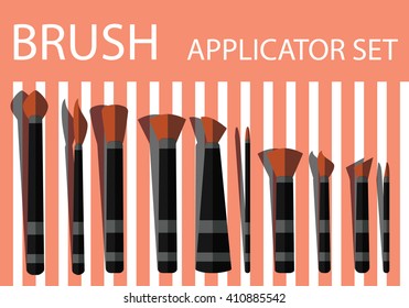 Brush applicator set. Flat make up set vector.