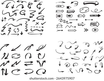 Brush arrows
Hand drawn arrows collection set simple flat arrows isolated on white background arrow mark icons

