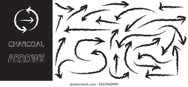 Brush arrows vector. Set of hand drawn charcoal black arrows. Sketch arrow, chalk arrows signs, isolated arrows. Hand drawn cursor icon, Doodle vector ink illustration. Vector illustration