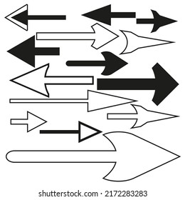 Brush arrows. Watercolor brush texture. Ink paint brush stain. Vector illustration. stock image.