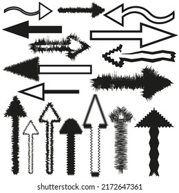 Brush arrows. Watercolor brush texture. Ink paint brush stain. Vector illustration. stock image.