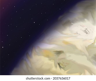 dibujo de arte de brochas de planetas jupiter, con patrones de tormenta de nubes en el planeta