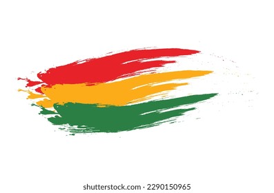 Brush artistic grunge textured Pan African flag - red, yellow, green horizontal bands. Kwanzaa, Black History Month, Juneteenth. Vector illustration.