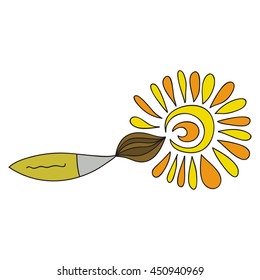 Brush and beautiful sun. Vector illustration.