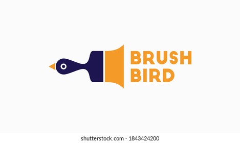 Brush bird logo. Color brush vector logo