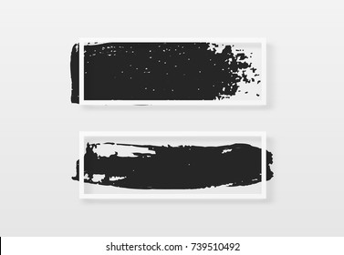 Brush black stroke texture in a frame. Brush dark watercolor background. Design for headline and sale banner.
