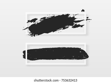Brush black stroke texture in a frame. Brush dark watercolor background. Design for headline and sale banner.