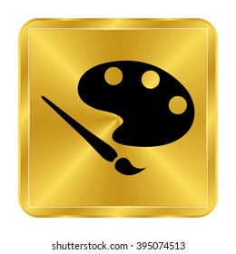 Brush - black vector icon;  gold button
