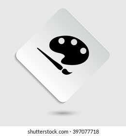 Brush - black vector icon  on a paper button