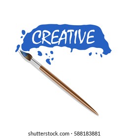 brush and blue paint , Vector logo . Creative label