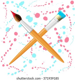 Brush with blue and red paint.