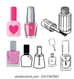 brush bottle nail, nail polish bottle vector. Chic Nail Art Essentials: Brush, Bottle, and Polish in Vibrant Vector