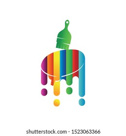 Brush Brain logo design template Painting service Isolated
