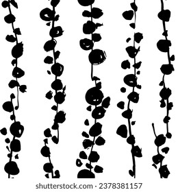 Brush Branches with Round Leaves Seamless Pattern