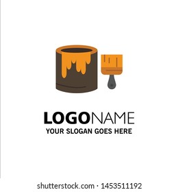 Brush, Bucket, Paint, Painting Business Logo Template. Flat Color