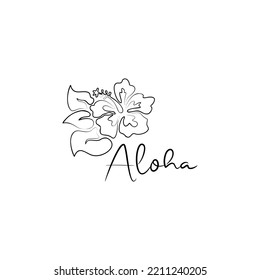 Brush calligraphy. Flower vector illustration. logo Aloha. Hello phrase. Aloha word lettering. Hibiscus
