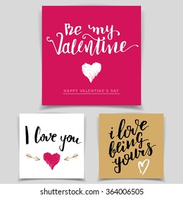 Brush calligraphy love cards set. Handwritten text isolated on white background for happy Valentine's day cards, wedding cards, t-shirts or posters