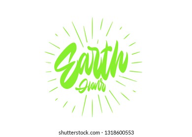 Brush calligraphy, vector hand drawn lettering with lamp for a Earth hour on white background. Message and logo. Vector modern typography.